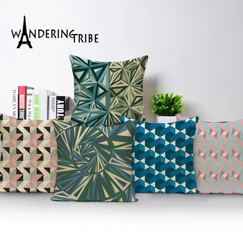 

Retro Morocco Pillow Case Geometric Line Home Living Room Cushions Colorful Striped Sofa Throw Pillow Covers Linen Cushion Cover