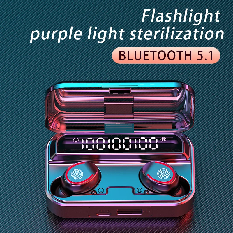 

Bluetooth 5.1 Wireless Headphones with Microphone Waterproof Sport TWS Earphones Touch Control Music Earbuds Mini Flashlight