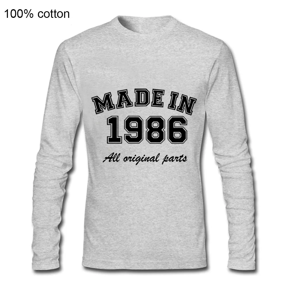 

Wholesale T shirt Plain Men Summer trendy pop T Shirt made in 1986 all original parts Letter 100% Cotton long Sleeve t shirt Top