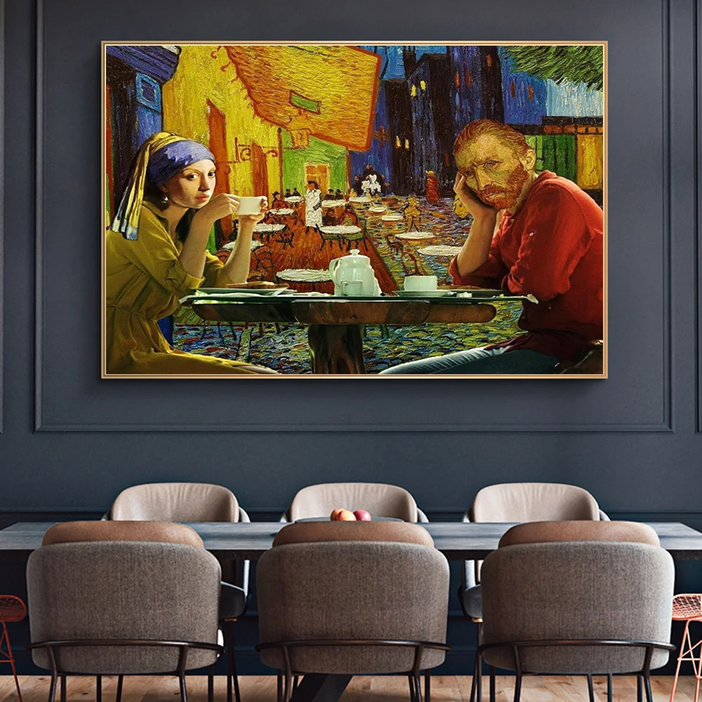 С забавными граффити Искусство Ван Гог и друзья Плакаты принты картины на холсте