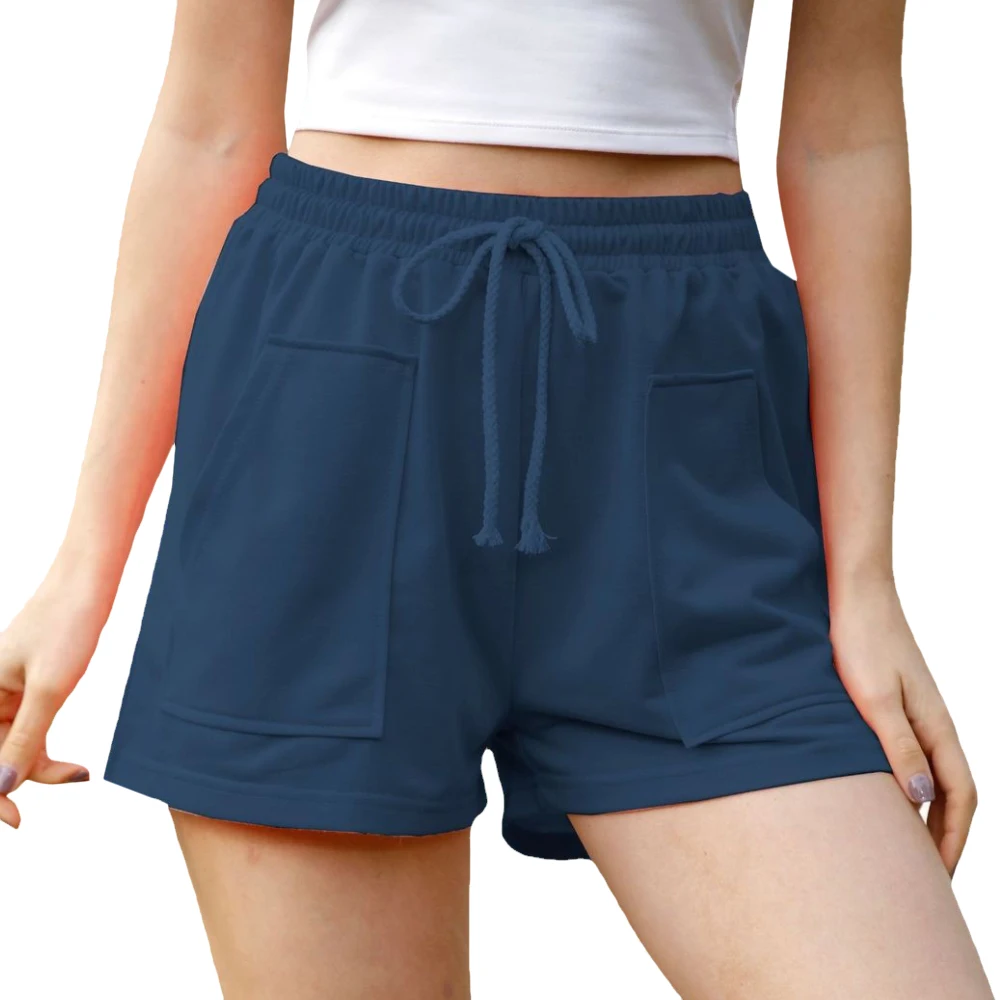 

Summer Wide Leg Shorts for Women Solid Pocket Drawstring High Waist Loose Casual Shorts Beach Streetwear Women Clothing