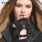 Женские перчатки без пальцев Gours, черные перчатки из натуральной козьей кожи, на осень и зиму, GSL037