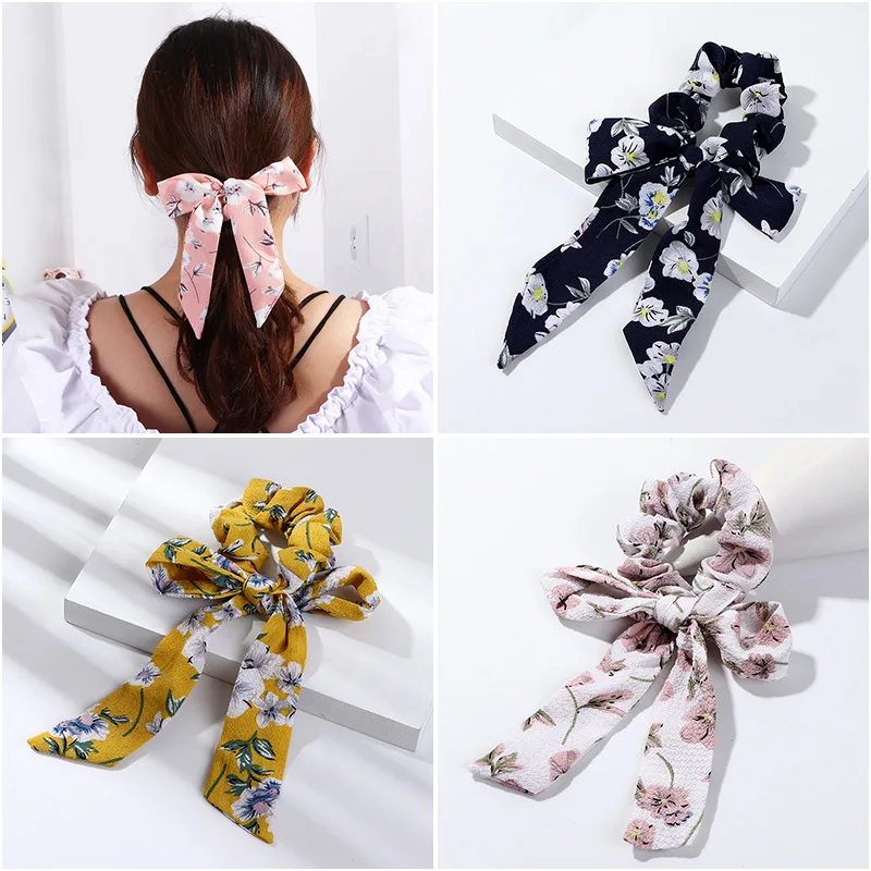 Резинка для волос Женская AWAYTR эластичная лента с цветочным принтом и бантом