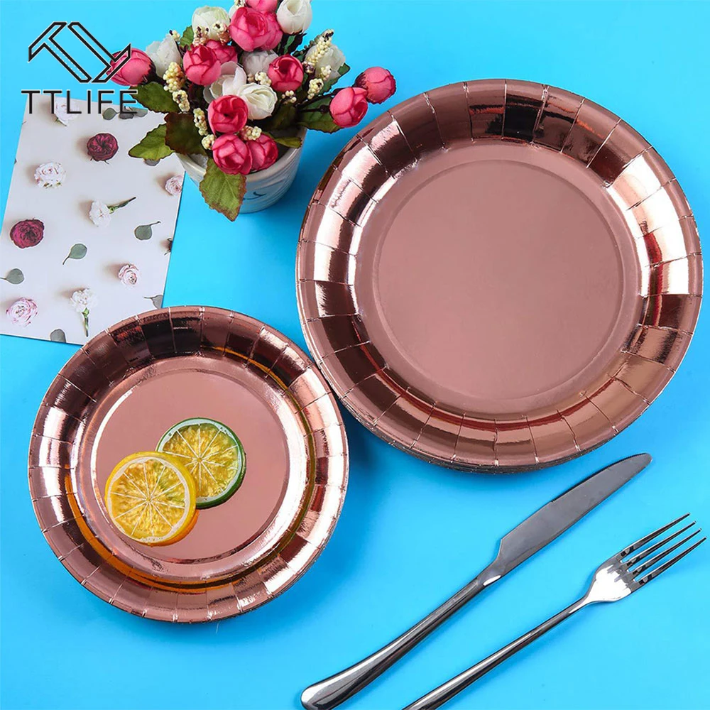 146 шт Вечерние одноразовые столовые приборы цвета розового золота шампанского