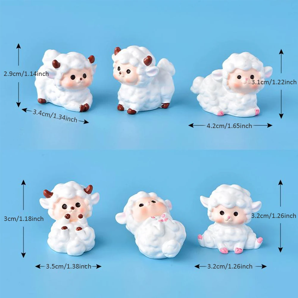 

6PCS Animal Figurine Potted Micro Landscape Ornament Mini Craft Interesting And Cute Fairy Garden Mini Sheep Statue Ornament