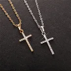 Модное простое ожерелье с крестом золотого и серебряного цвета с кристаллами и кулоном в виде Креста Иисуса для мужчин и женщин, ювелирное изделие в подарок для пары