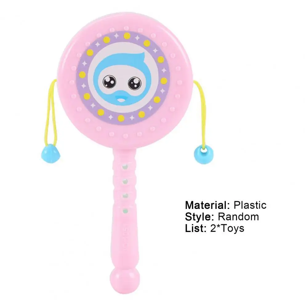 

2Pcs Drum-Shaped Rattle Attractive Beads Design Plastic Girls Boys Spin Toy Random Color for Kids Kids Music Toys Educational