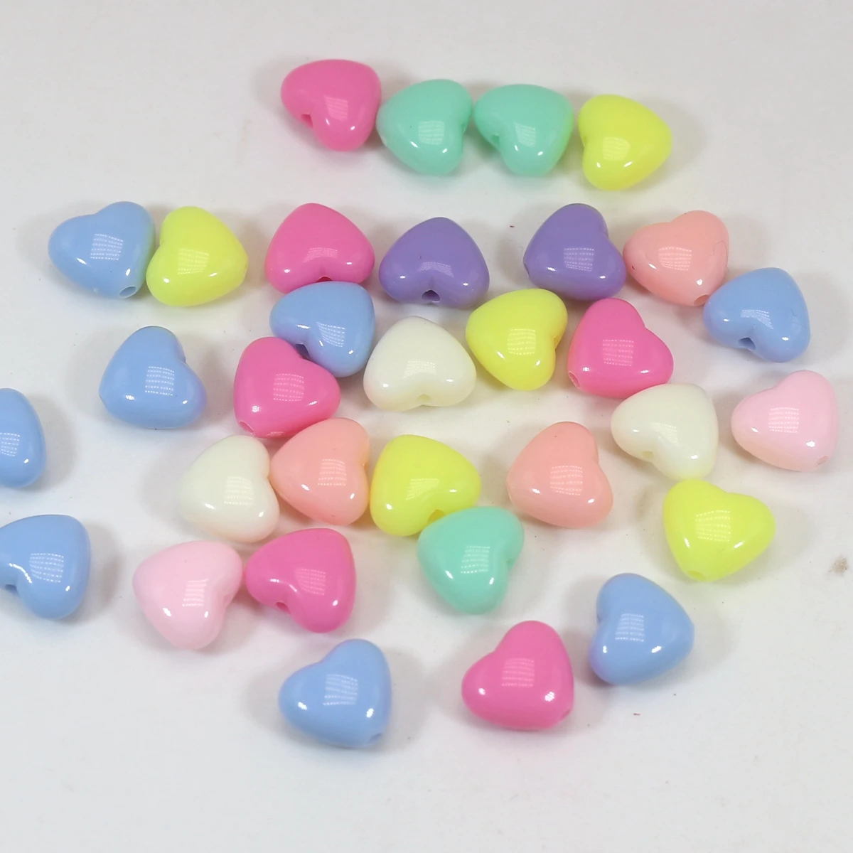 

200 Mixed Pastel Color Acrylic Cute Love Heart Beads Charms 9X8mm