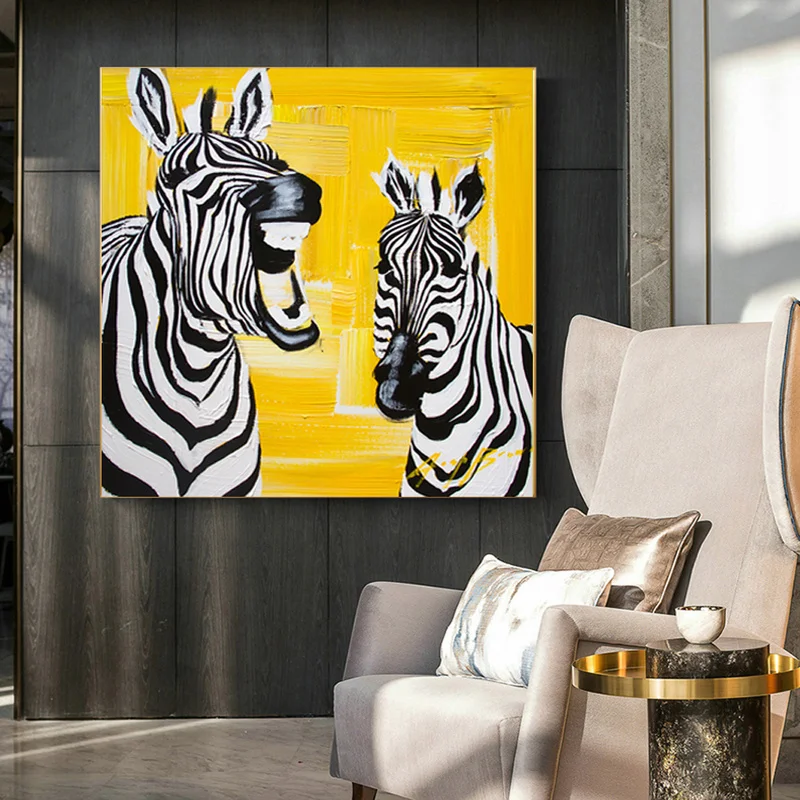 

Two Zebras Abstract Canvas Painting Yellow Zebra Wall Posters and Prints Animal Wall Art Pictures For Living Room Bedroom Decor
