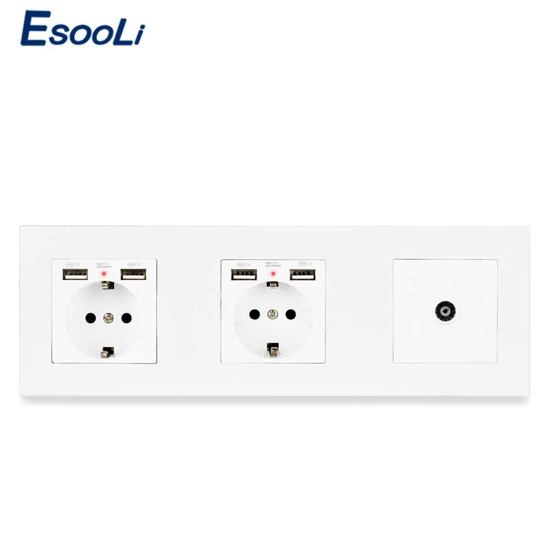 ESOOLI Кристалл Закаленное стекло двойной ЕС стандартный разъем с 4 USB порт для