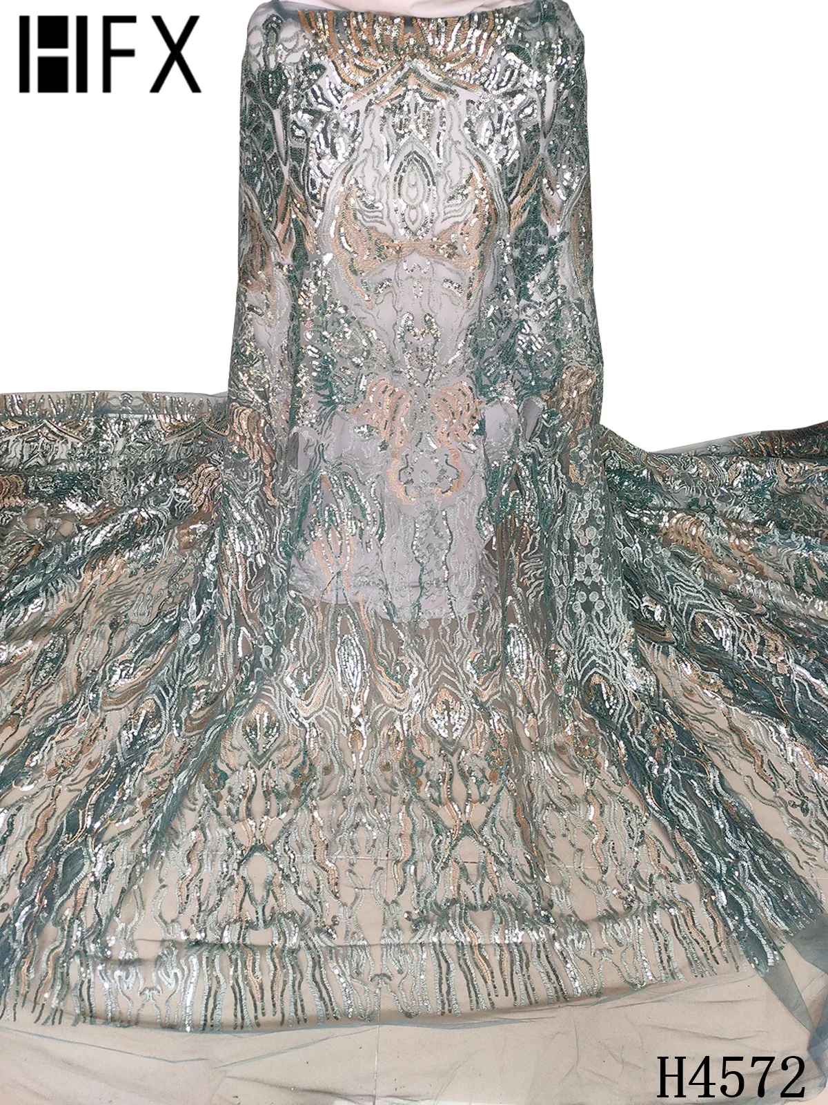 

HFX High Quality 2021 African Lace Fabric Embroidered Sequins Nigerian Lace Fabric Tulle Lace French Lace Fabric For Party Dress