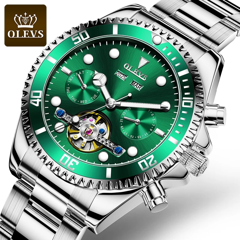 OLEVS Men's Mechanical Watches Stainless Steel Waterproof Automatic Watch Top Brands Sports Men Watch relogio masculino