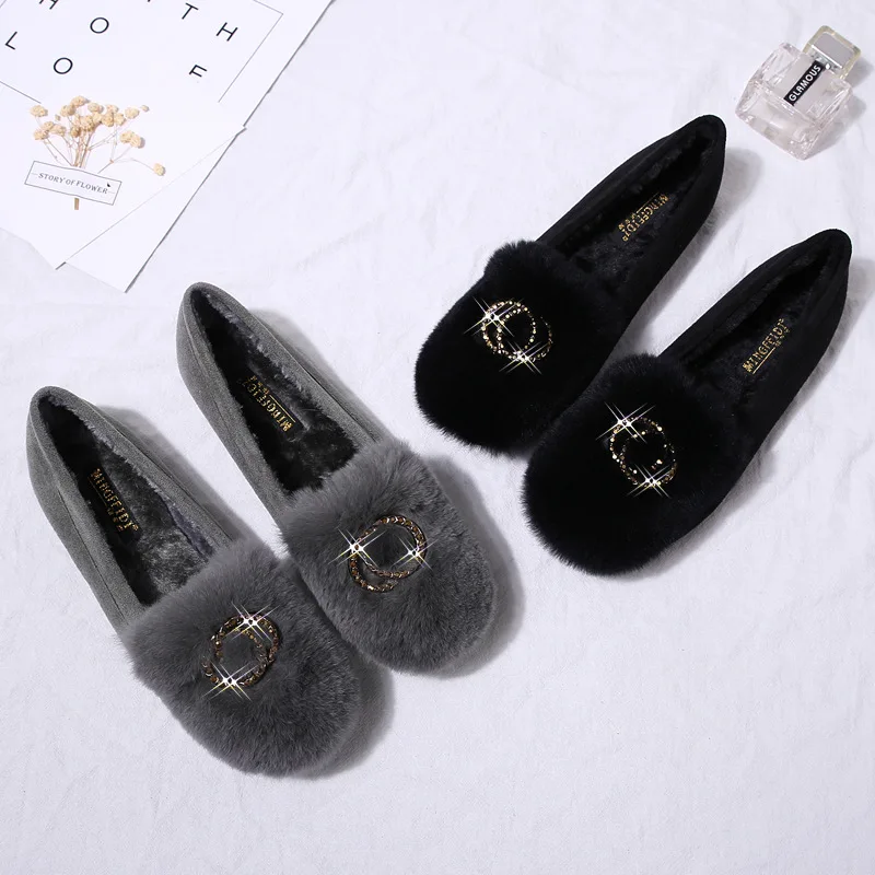 Натуральный мех обувь из материала на основе хлопка Женские большой размер 43