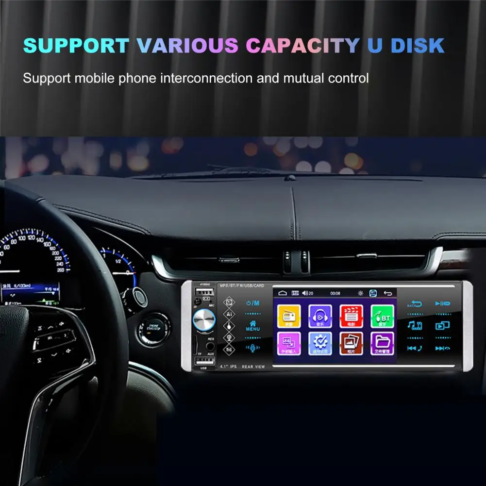 

4168AI 4.1inch Car MP5 Player Bluetooth Hands-free Voice Control USB Quick Charging Player for Vehicles