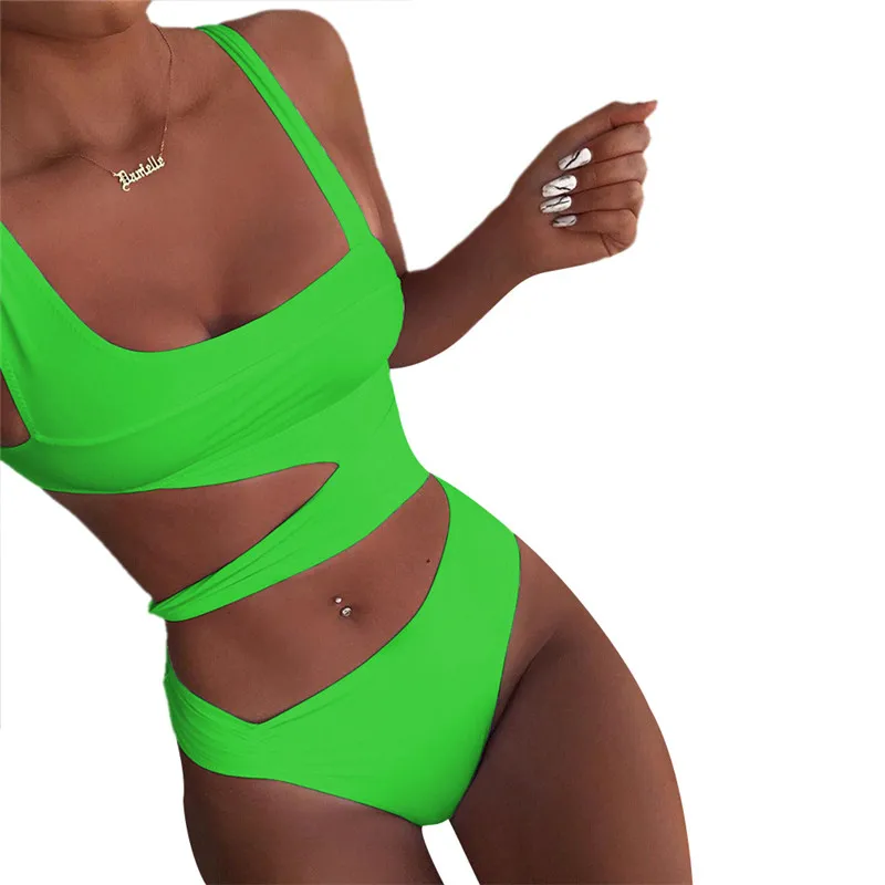 Белый полый купальник цельный сексуальный Однотонный женский монокини высокая