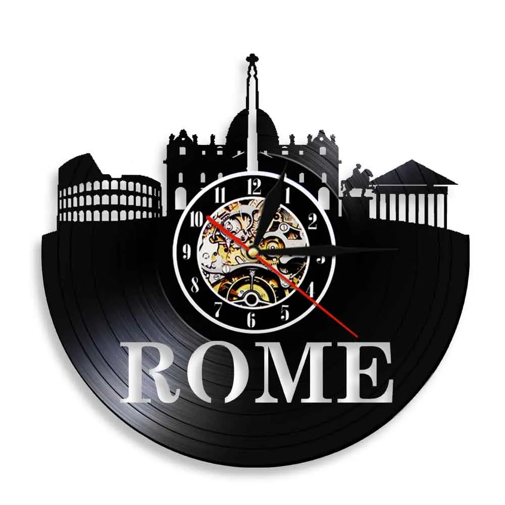 The Capital Of Italy Rome Churches Wall Art Decor Clock Modern Design Vinyl Record Wall Clock 3D Wall Watch Home Decor
