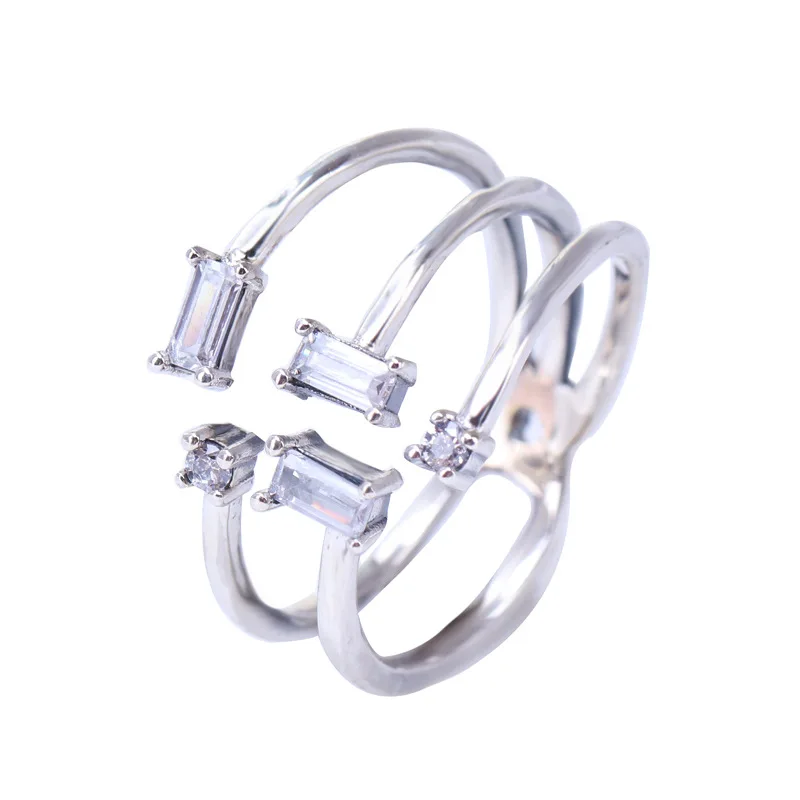 

925 Sterling Silver pan Ring Shards Of Glittering With Crystal Ring For Women Wedding Party Gift Europe Fashion Jewelry