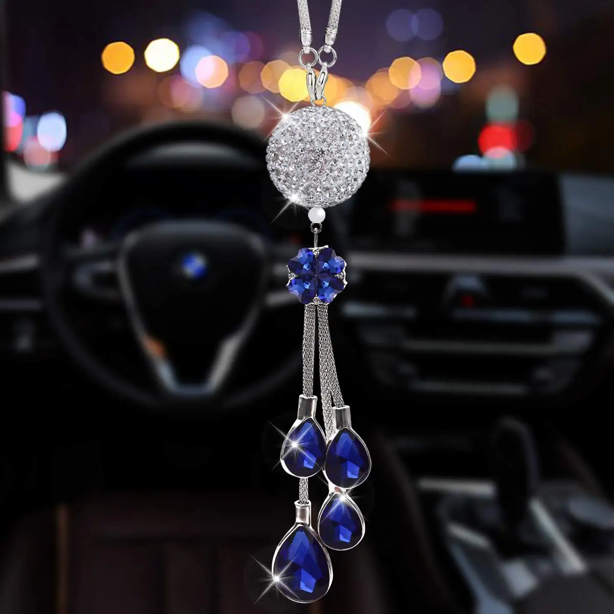 ALOTEX Bling белый шар и цветок Подвески на зеркало заднего вида Кристальный