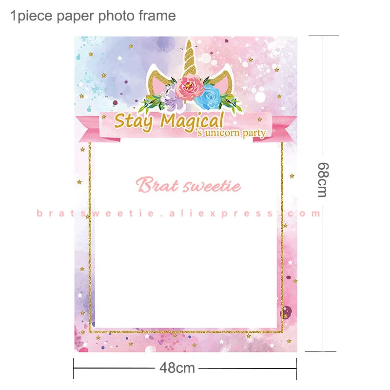 unicorn photo frame Вечерние одноразовые столовые приборы в виде единорога, баннеры с флагом, Детские баннеры для девочек на первый день рождения, вечерние скатерти - Цвет: unicorn photo frame