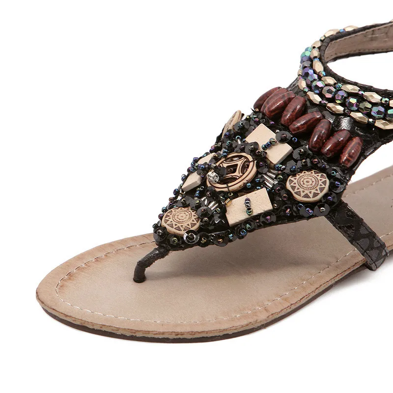 Летняя обувь 2020 года Женские сандалии Богемные с бусинами и кристаллами