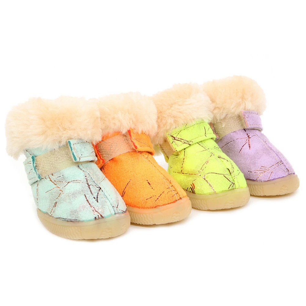 

Зимняя Теплая Обувь для собак и кошек, 4 шт./компл., Симпатичные ботинки для собак, дождь, снег, водонепроницаемая прогулочная флисовая обувь ...