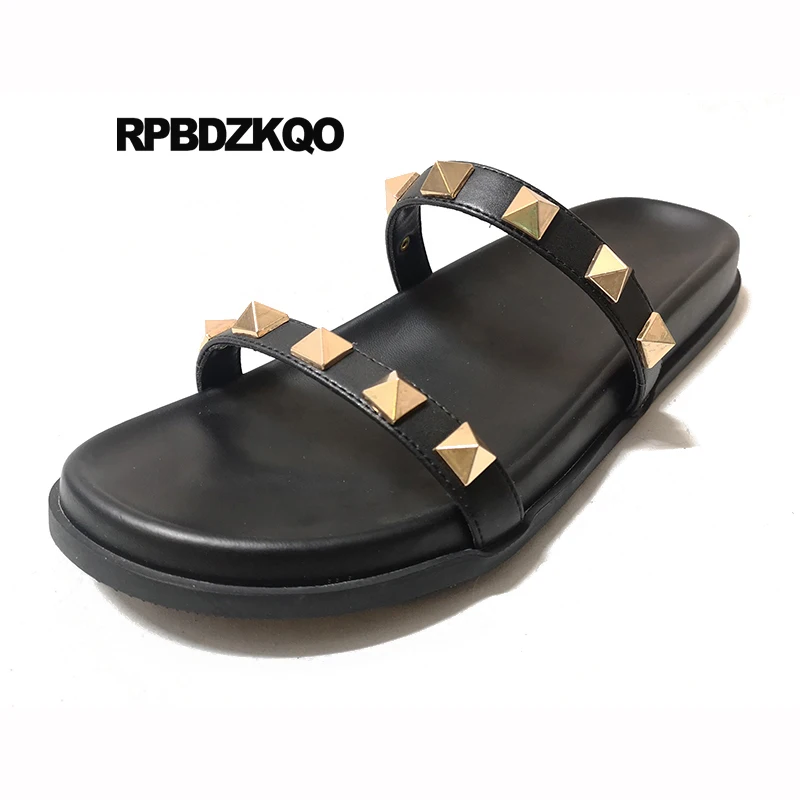 Rock Stud туфли женский пол сандалии заклепка лето широкая посадка плоские дизайнер