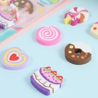 6pcsset kawaii creative cake series food eraser dessert cute rubber stationery cartoon shape wholesale school supplies