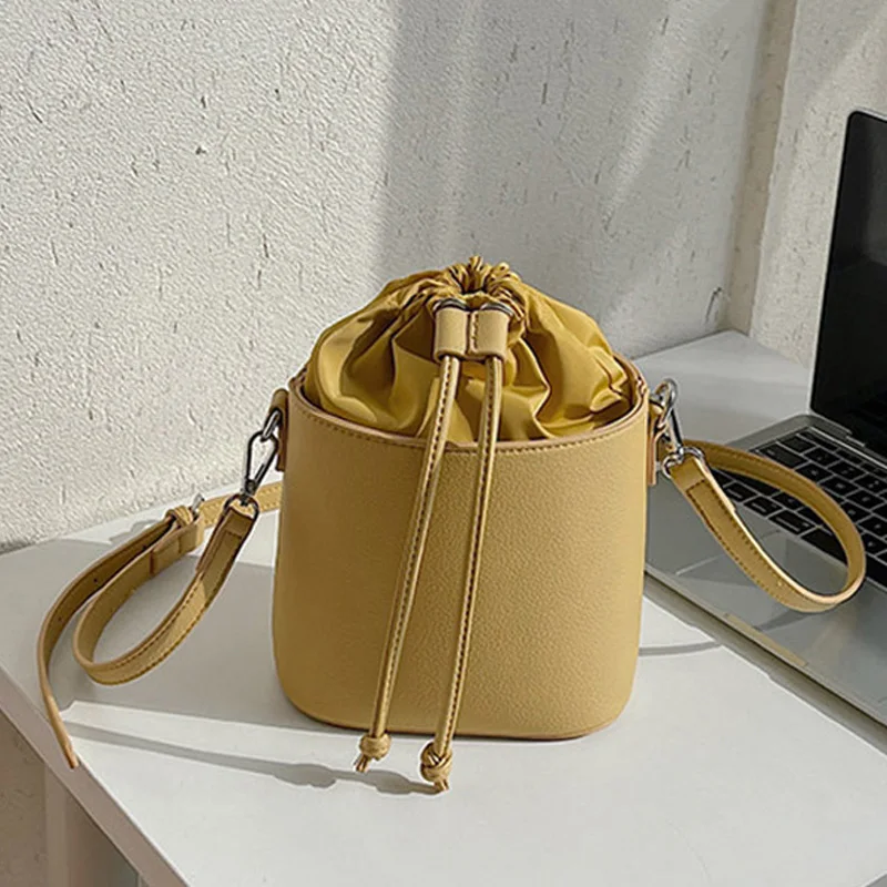 

Fashion Small Bucket Bags For Women 2021 New Ladies Drawstring Handbags Shoulder Bags Brand Designer Crossbody Bag Female Purses