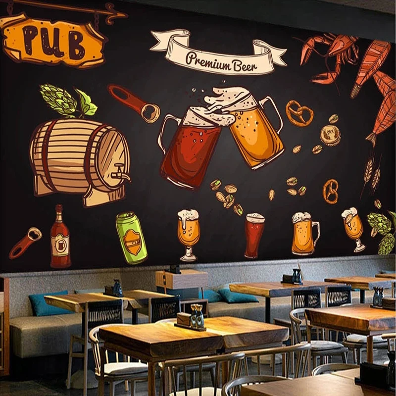 

Custom Photo Wallpaper 3D Hand Painted Blackboard Beer Crayfish Bar Coffee Shop Background Wall Mural Creative Papel De Parede