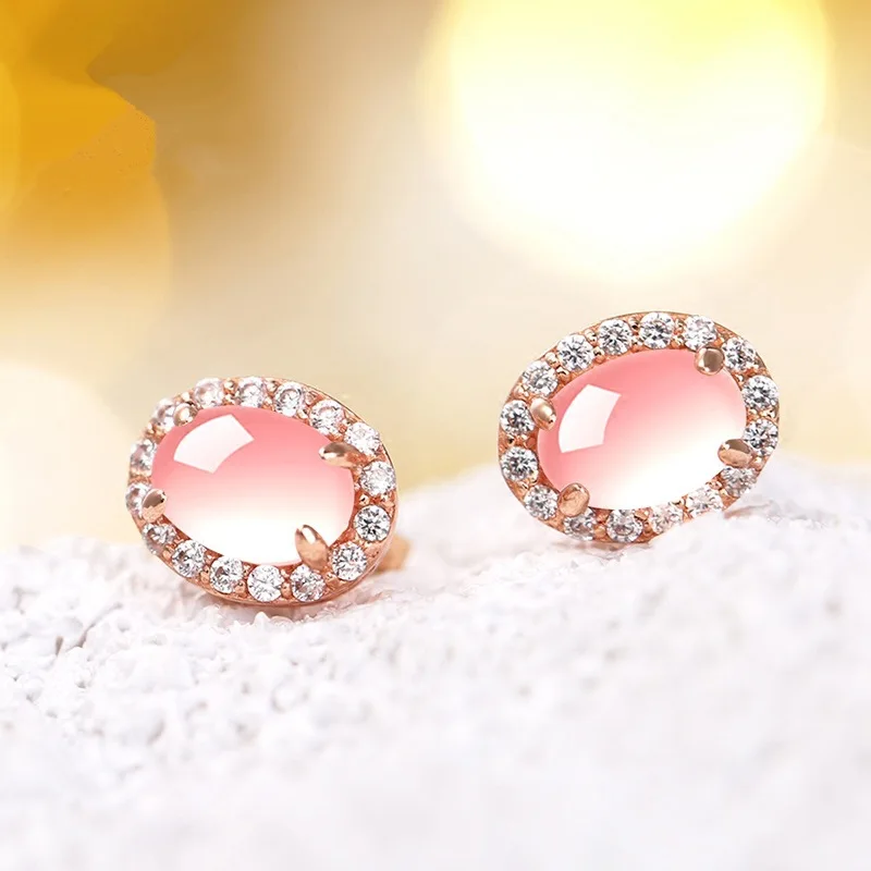 Популярные серьги с розовыми кристаллами из серебра 925 пробы овальные мозаикой