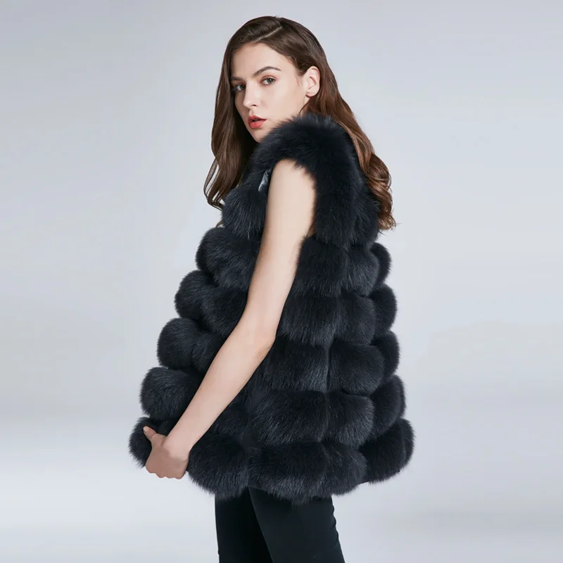 JKP Natural Fox Fur Vest Coat Women's Winter Fashion Warm Medium Length Pure Colour Fur Coat Real Fox Fur Sleeveless Top