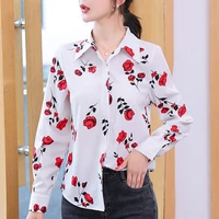 shintimes 2020 autumn vintage rose print blusas chiffon blouse korean fashion clothing women shirts long sleeve button blouses