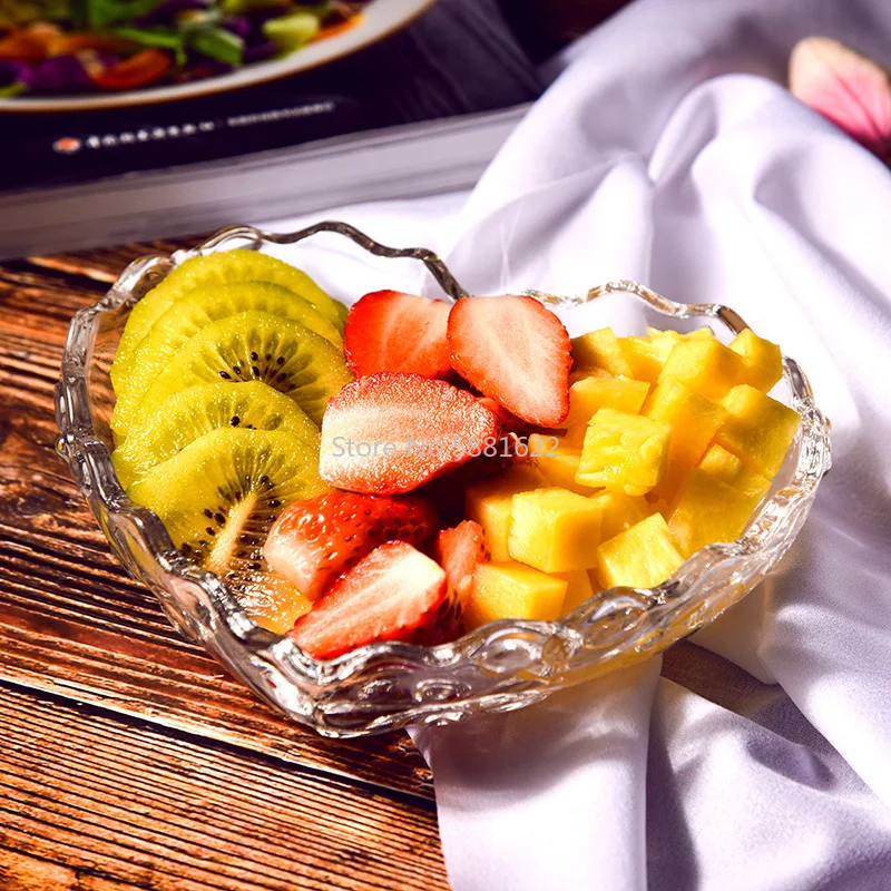 Transparent Heart Shape Rose Glass Fruit Dish Tray Floral Engraving Nuts Salad Bowl Snack Dishes Plate Tableware for Lovers | Дом и сад