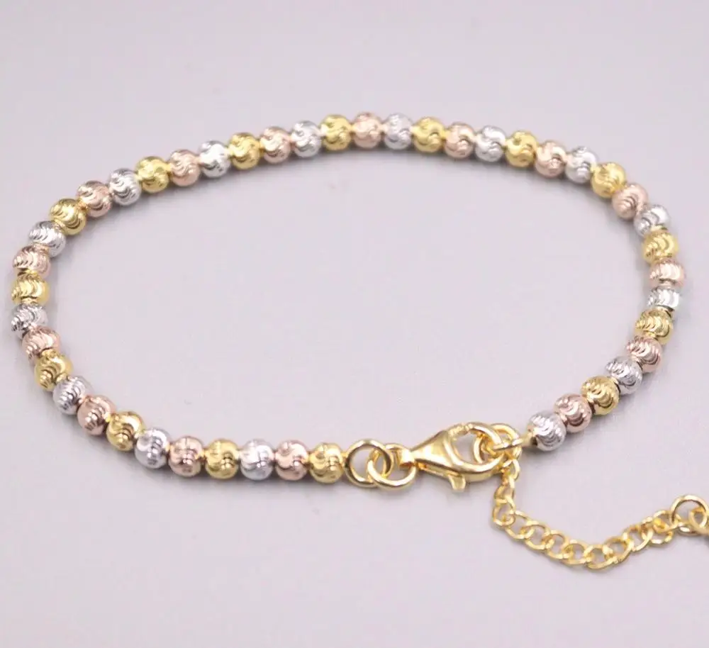 

Pure 925 Sterling Silver Bracelet Width 4mm Yellow Rose White Gold-plated Colour Beads Link Chain 7.78"L