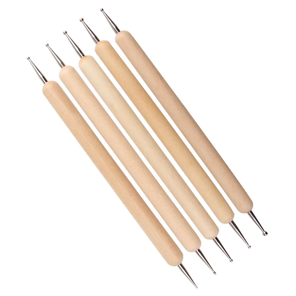 5 шт./компл. перо для тиснения ногтей деревянный шариковый стилус инструмент