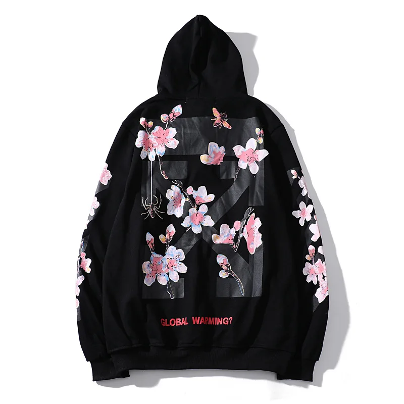 

Off white ow 17fw Cherry Blossom sweater pink peach blossom flower lovers round neck thin Hoodie fashion