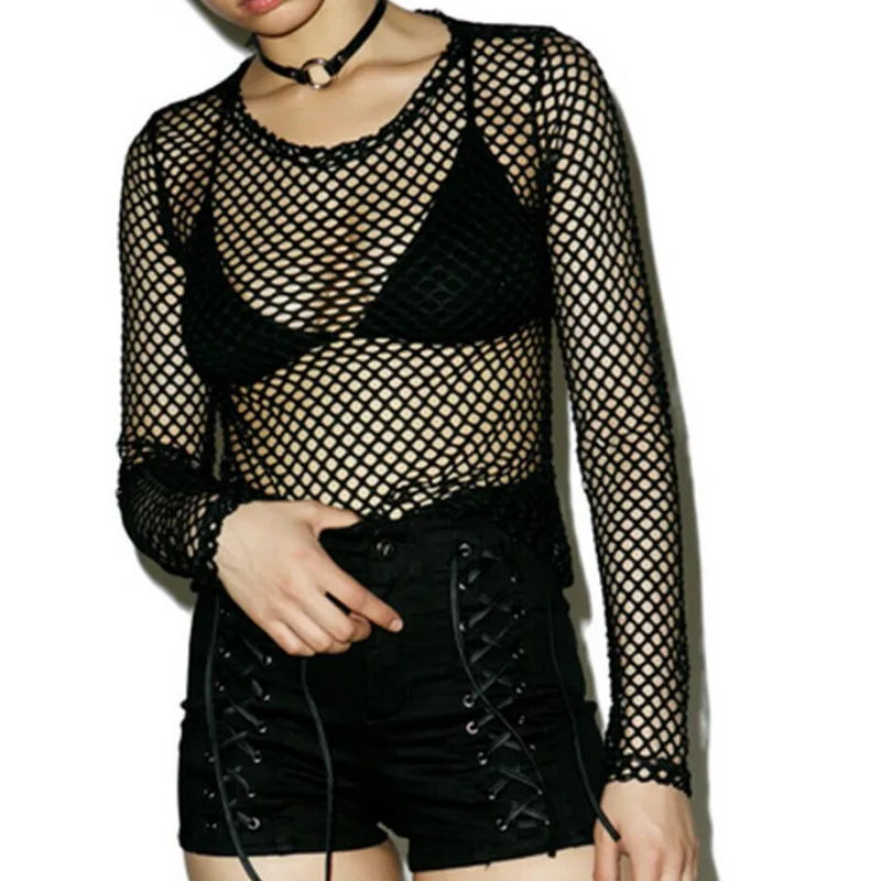 Женская прозрачная Сетчатая футболка винтажные готические повседневные