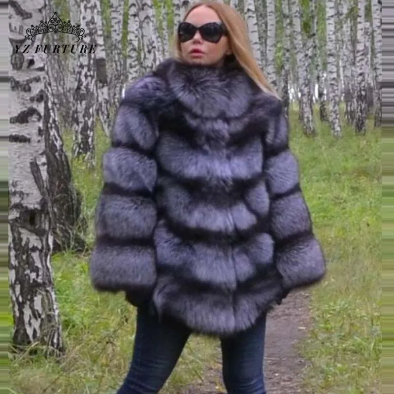 Шуба из натурального Лисьего меха для женщин теплое зимнее пальто роскошное