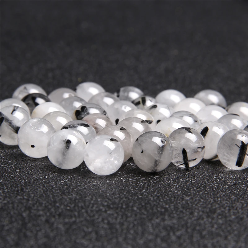 Черные рутиловые кварцевые бусины Круглый рыхлый натуральный камень для