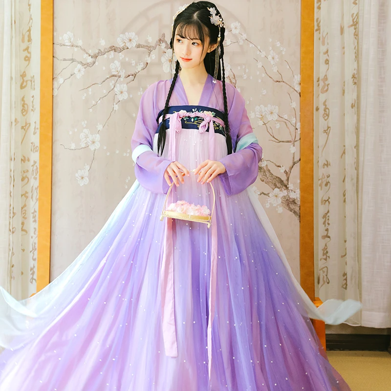 Платье ханьфу Хан/Тан/песня/династия Мин древнее фиолетовое/зеленое Женская