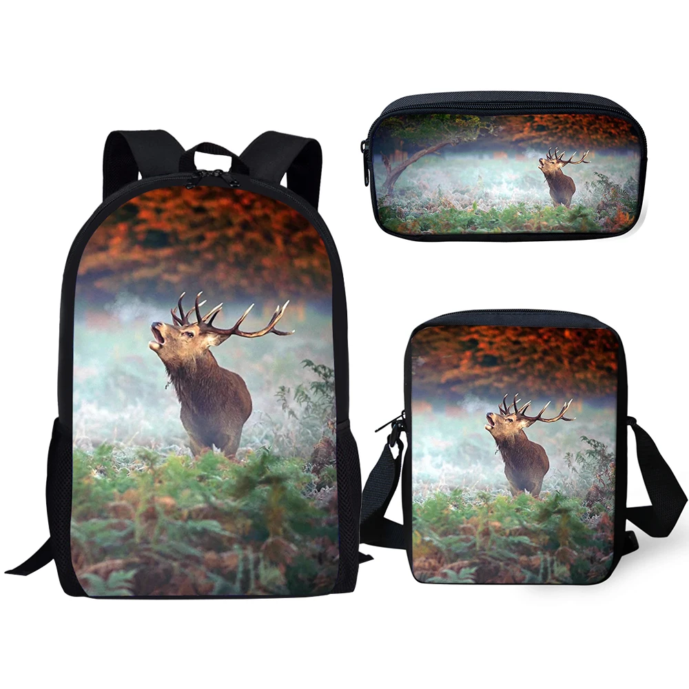 HaoYun Children 3PCs Set Backpack Fantasy Deer Pattern School Bags Cartoon Animal Painting Students Backpack/Flaps Bags/Pen Bags