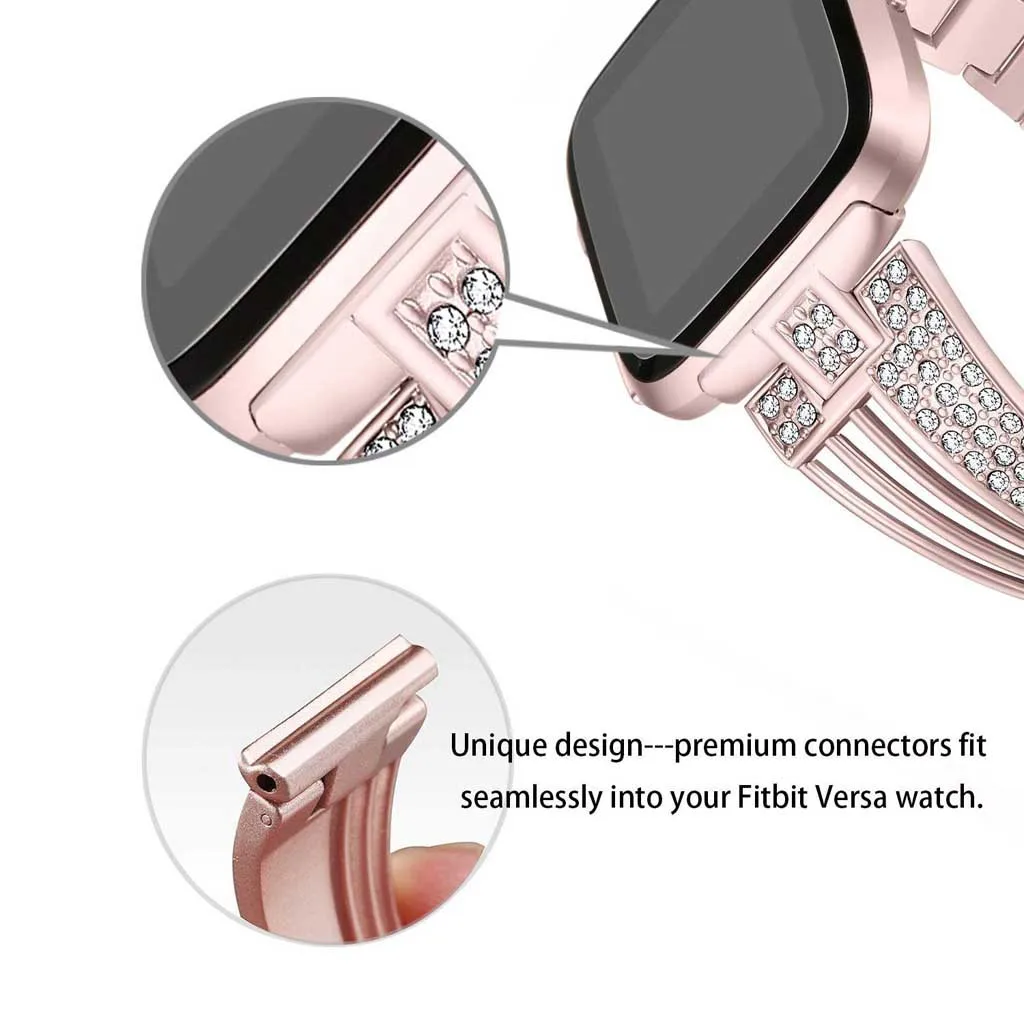 

Easy To Adjust Crystal Metal Watch Band Wrist Strap For Fitbit Versa Lite Quick Release SmartWatch Support Accessories