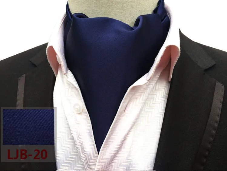 

Luxury Men's Ascot Tie Solid Navy Blue High Class Soft Satin Cravat for Men