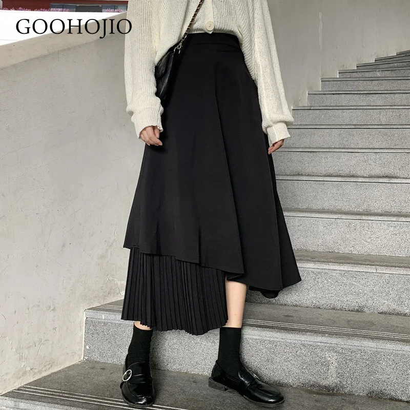 

Новинка 2021, весенне-осенняя черная юбка GOOHOJIO неправильной формы, женская модная юбка с высокой талией, темпераментные юбки для женщин