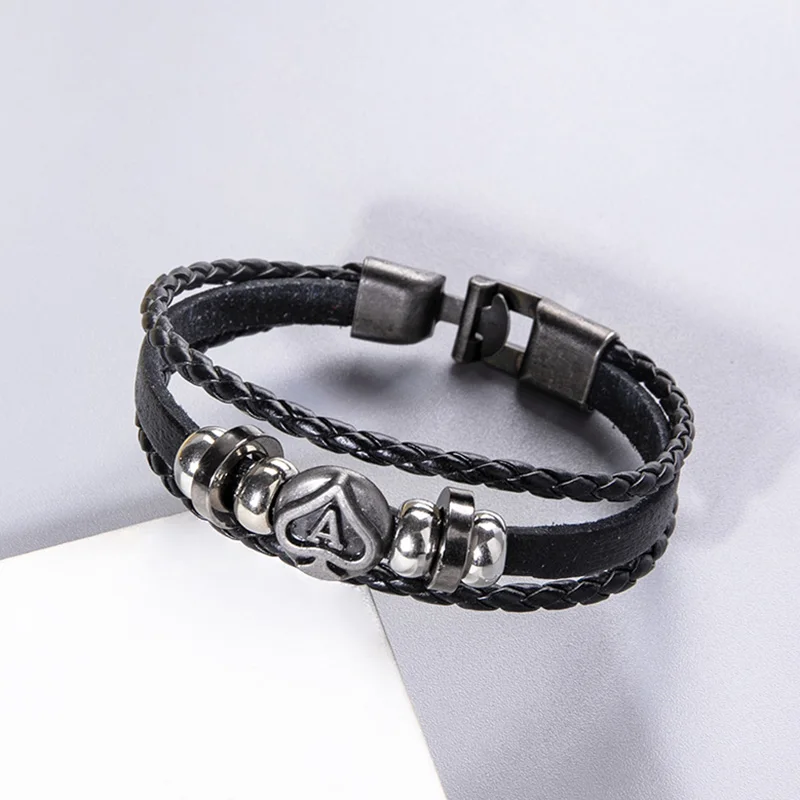 Винтажный многослойный Плетеный Кожаный браслет панк античное серебряное