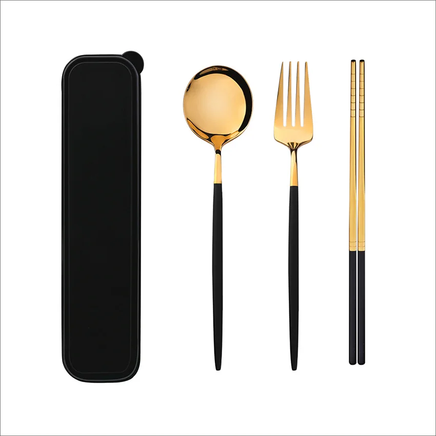 

18/10 Portable Stainless Steel Cutlery Spoon Fork Chopsticks Tableware Set With Storage Box For Travel Picnic Dinnerware Supply