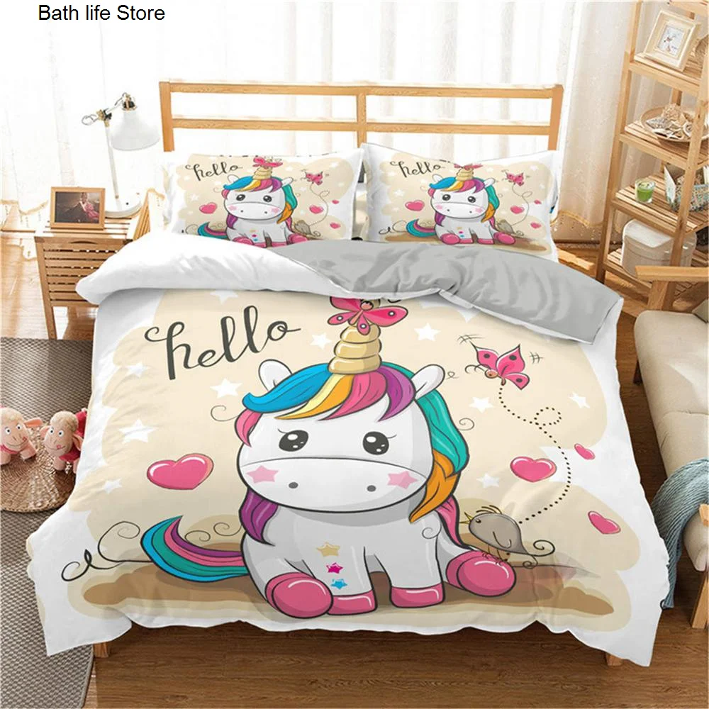 Комплект постельного белья с милым мультяшным единорогом и 3D принтом прекрасные