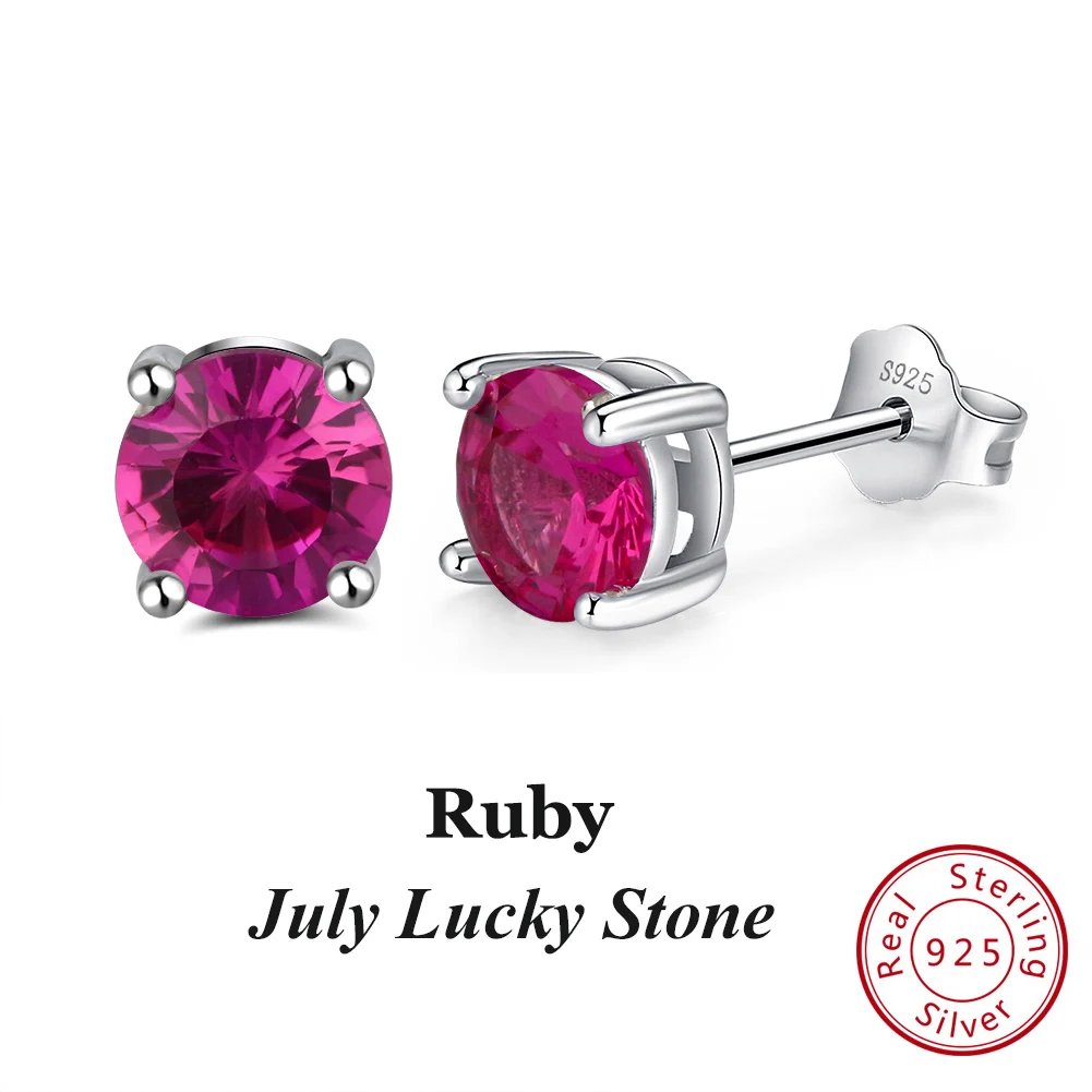July Ruby ORSA JEWELS, 12 цветов, серьги-гвоздики с камнем по месяцу рождения для женщин, 925 пробы, серебряные серьги с зубцами, Установка AAA кубического циркония, ювелирное изделие SE84 - Цвет камня: July Ruby
