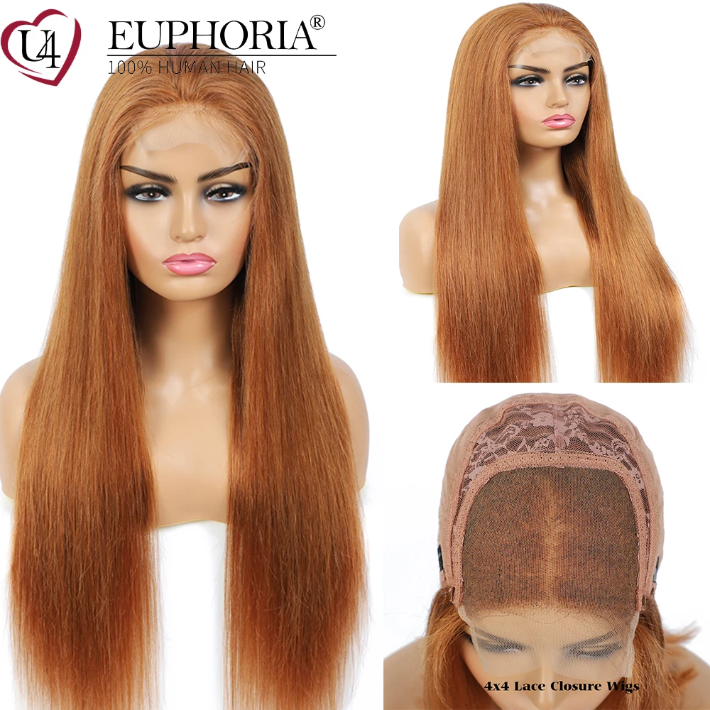 Прямые человеческие волосы на шнуровке парики 4X4 коричневый 30 Бург красный