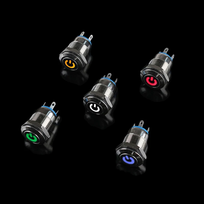 

1pc Push Button Switch 12mm 5/12V Waterproof Metal Push Button Switch With LED light Power Momentary Switch